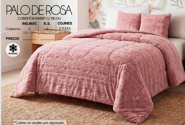 COBERTOR RABBIT PALO DE ROSA (1 PIEZA)