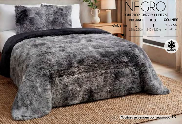 COBERTOR GRIZZLY NEGRO (1 PIEZA)