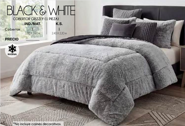 COBERTOR GRIZZLY BLACK & WHITE (1 PIEZA)