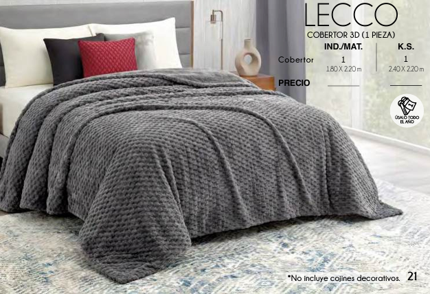 COBERTOR LIGERO 3D LECCO (1 PIEZA)