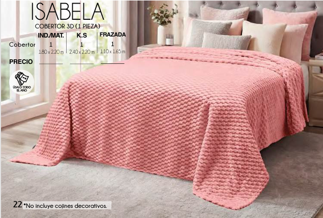 COBERTOR LIGERO 3D ISABELA (1 PIEZA)