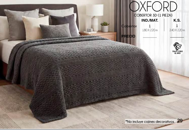COBERTOR LIGERO 3D OXFORD (1 PIEZA)