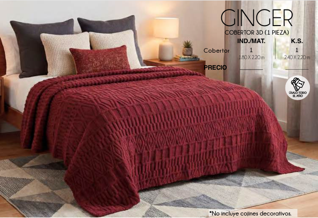 COBERTOR LIGERO 3D GINGER (1 PIEZA)
