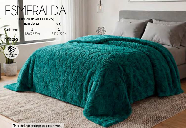 COBERTOR LIGERO 3D ESMERALDA (1 PIEZA)