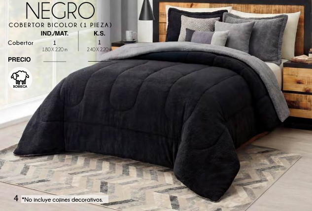 COBERTOR BICOLOR NEGRO (1 PIEZA)
