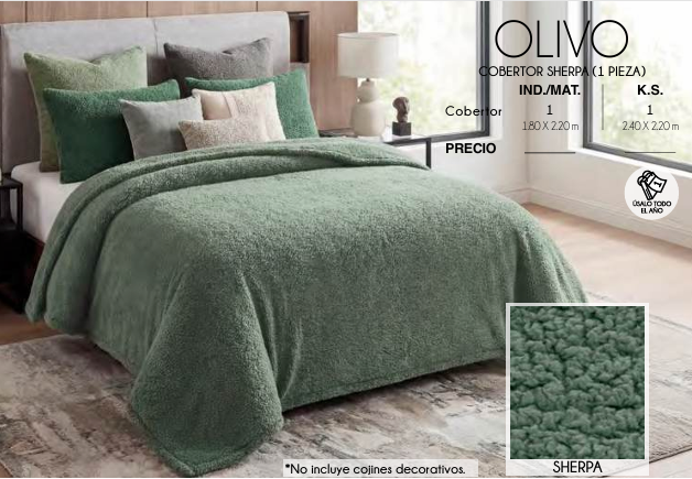 COBERTOR SHERPA OLIVO (1 PIEZA)