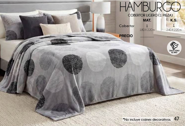 COBERTOR LIGERO HAMBURGO (1 PIEZA)