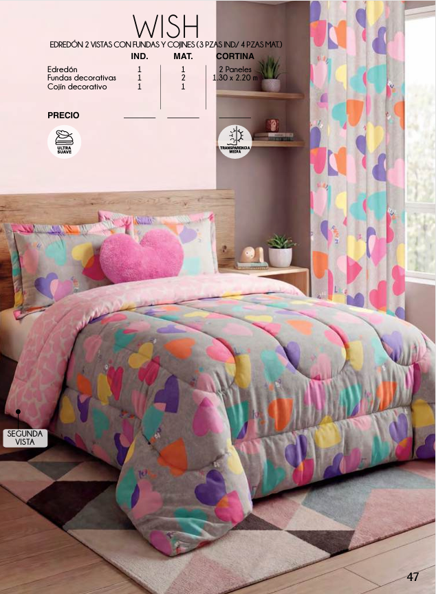 EDREDÓN WISH INFANTIL 2 VISTAS CON FUNDAS Y COJÍNES (3 Y 5 PIEZAS)