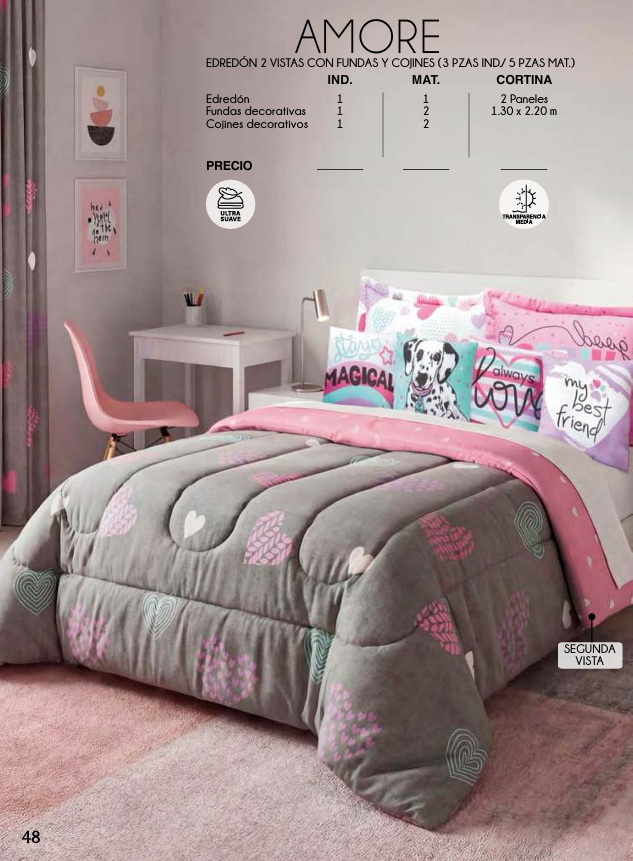 EDREDÓN AMORE INFANTIL 2 VISTAS CON FUNDAS Y COJÍNES (3 Y 5 PIEZAS)