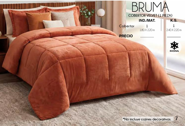 COBERTOR VELVET BRUMA (1 PIEZA)