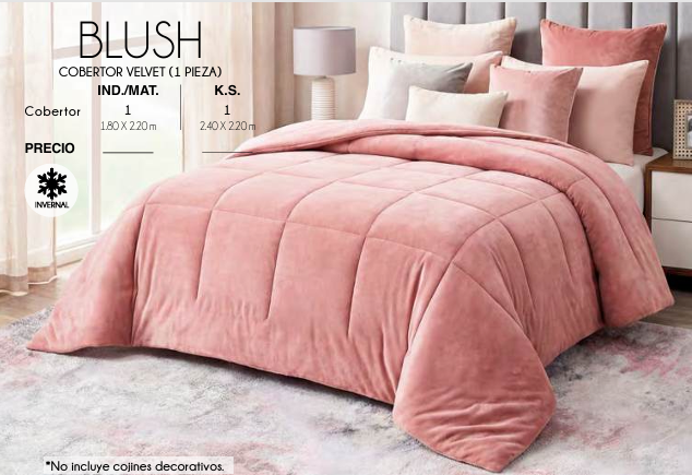 COBERTOR VELVET BLUSH (1 PIEZA)